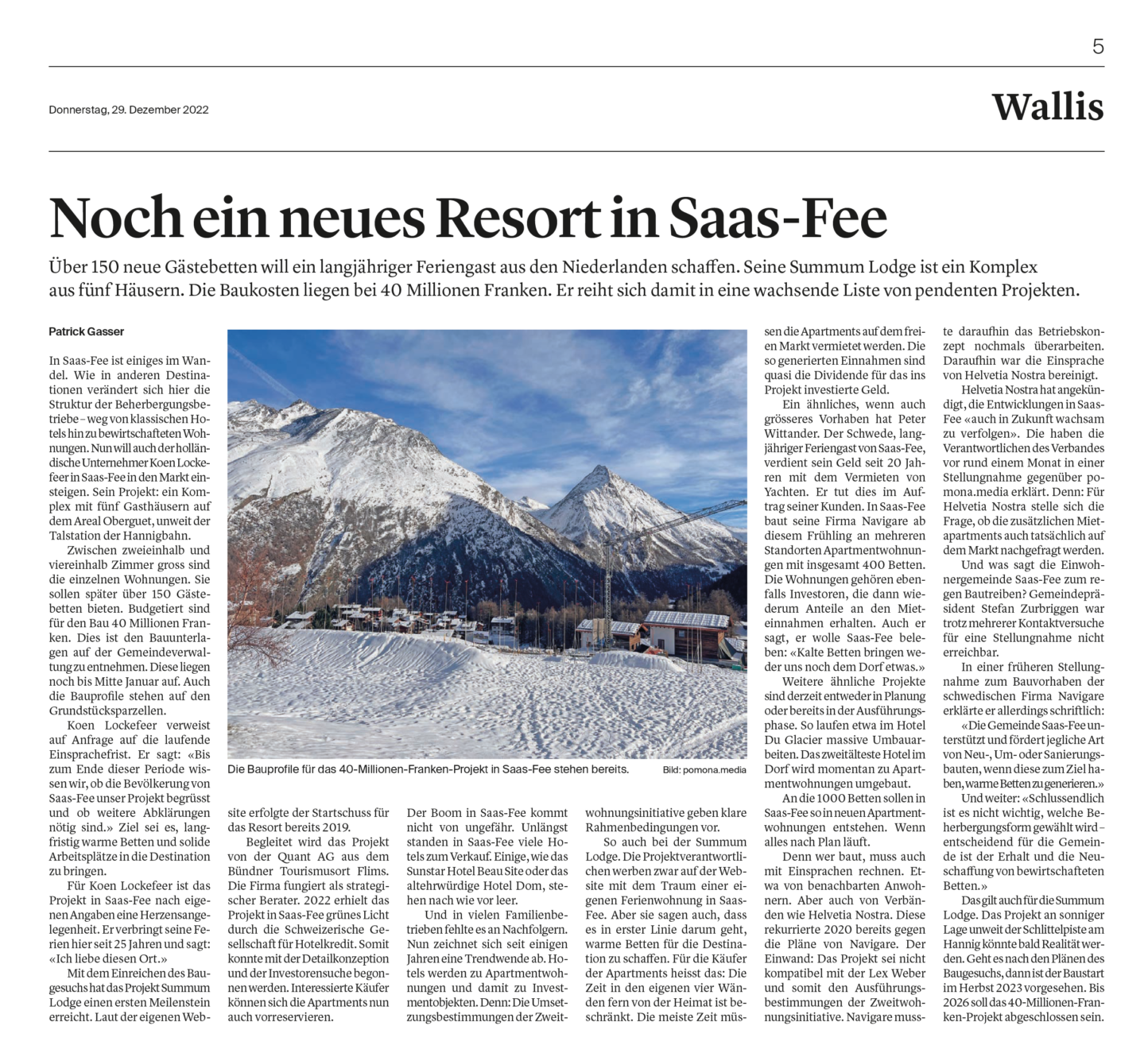 Zeitungsartikel «Noch ein neues Resort in Saas-Fee»